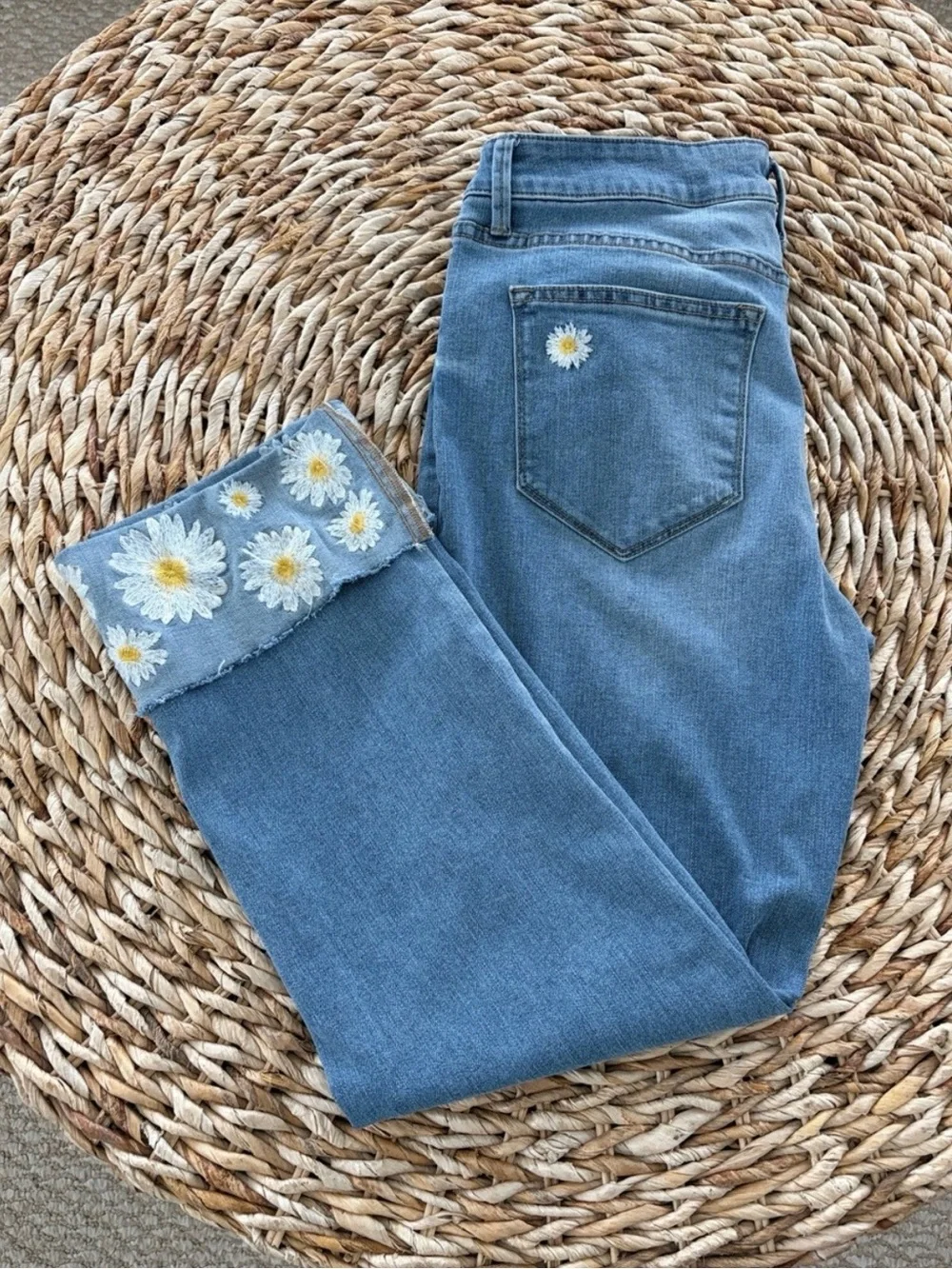 Driftwood Daisy Embroidered Cuff Charlotte Crop Jean